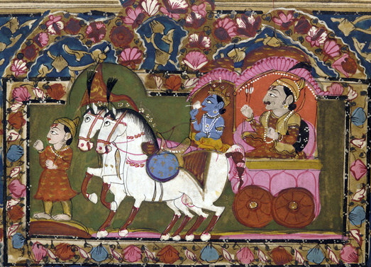 Krishna and Arjun on the chariot Mahabharata 18th 19th century India