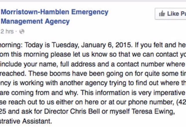 Mysterious Tennessee Booms Have the Government Puzzled
