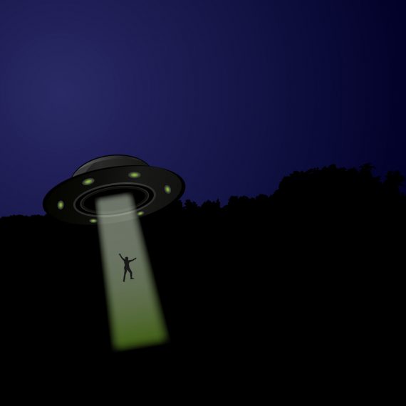 Flying saucer arrived at night, vector