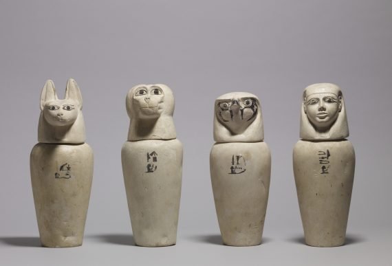 Egyptian   A Complete Set of Canopic Jars   Walters 41171 41172 41173 41174   Group 570x387