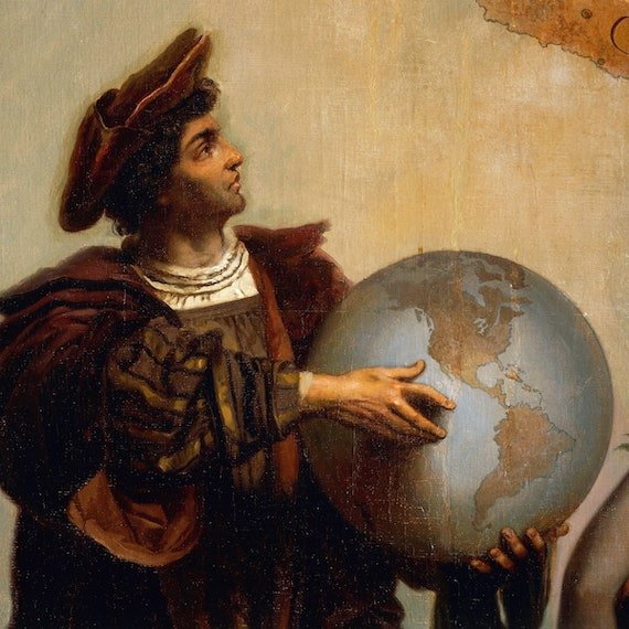 christopher columbus 1451 1506 detail from allegory on charles v of habsburg 1500 1558 as ruler of the world painting by peter johann nepomuk geiger photo by deagostinigetty images
