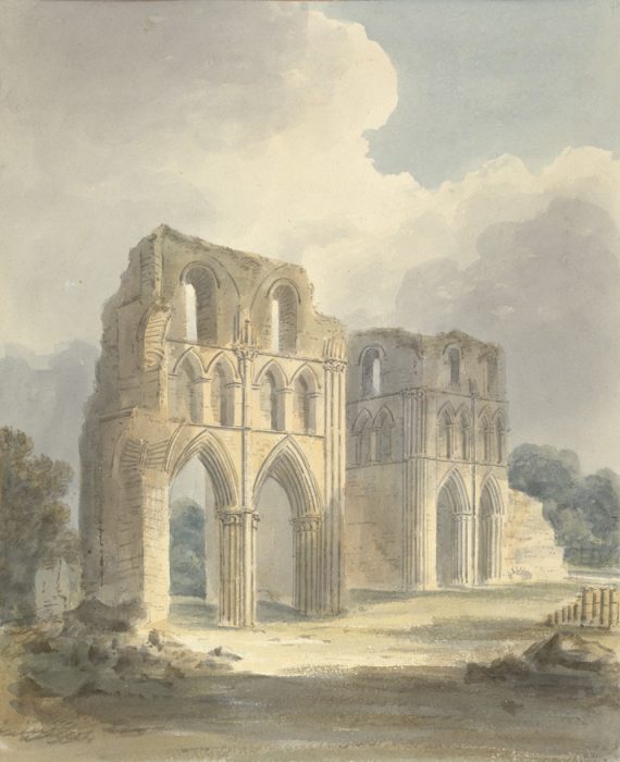 View of ruined transept of Roche Abbey 1810 by John Buckler 570x700